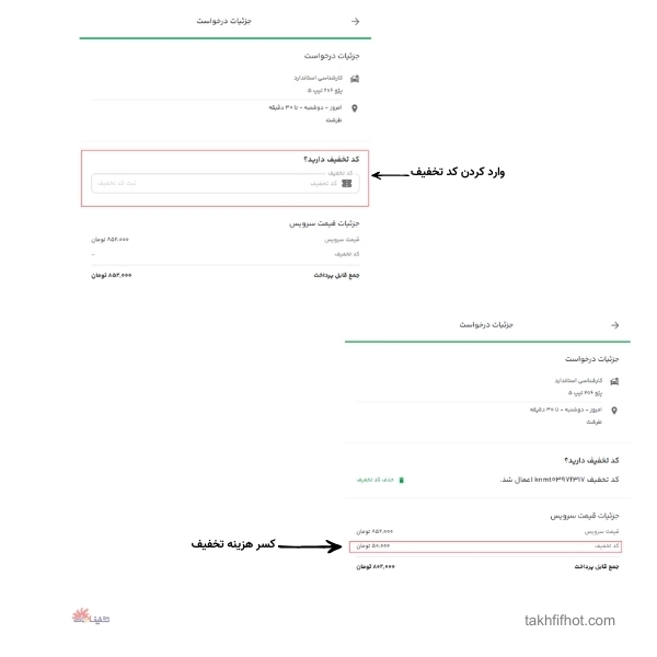 وارد کردن کد تخفیف کارنامه